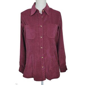 Vintage Sz Small Gloria Vanderbilt Casual Button Down Shirt Burgundy Microsuede